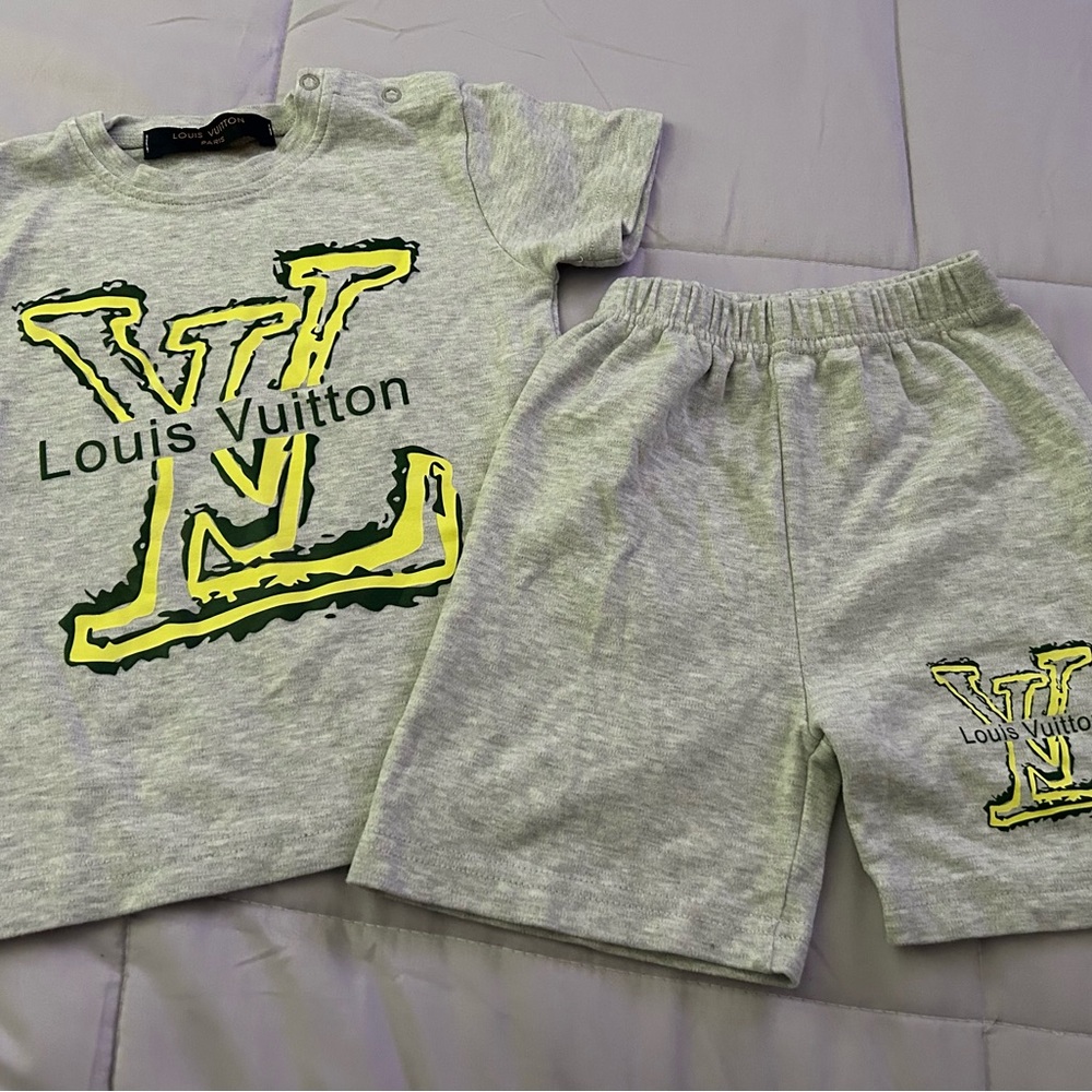 Louis Vuitton Kids Gray Set with Yellow Accents